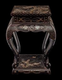A Japanese Mother-of-Pearl Inlaid Black Lacquer Stand