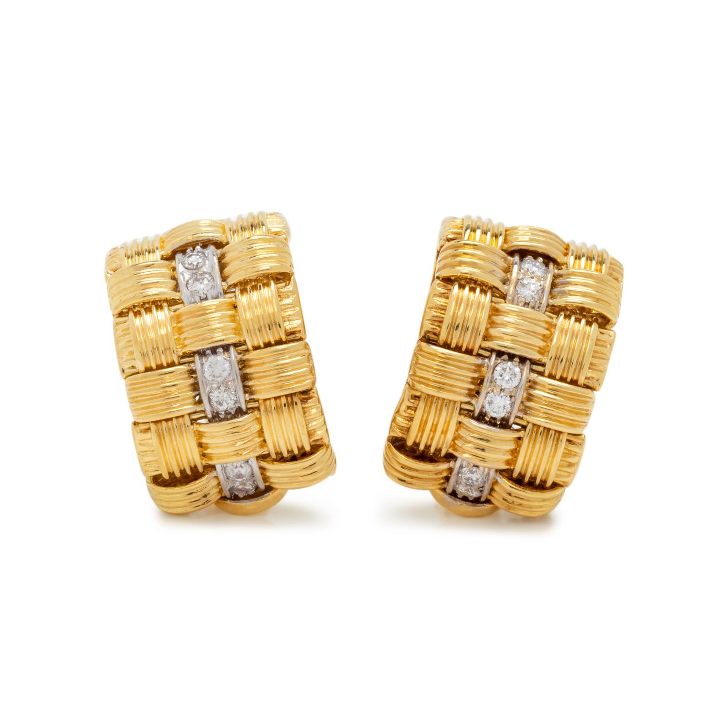 ROBERTO COIN, YELLOW GOLD AND DIAMOND 'APPASSIONATA' EARCLIPS