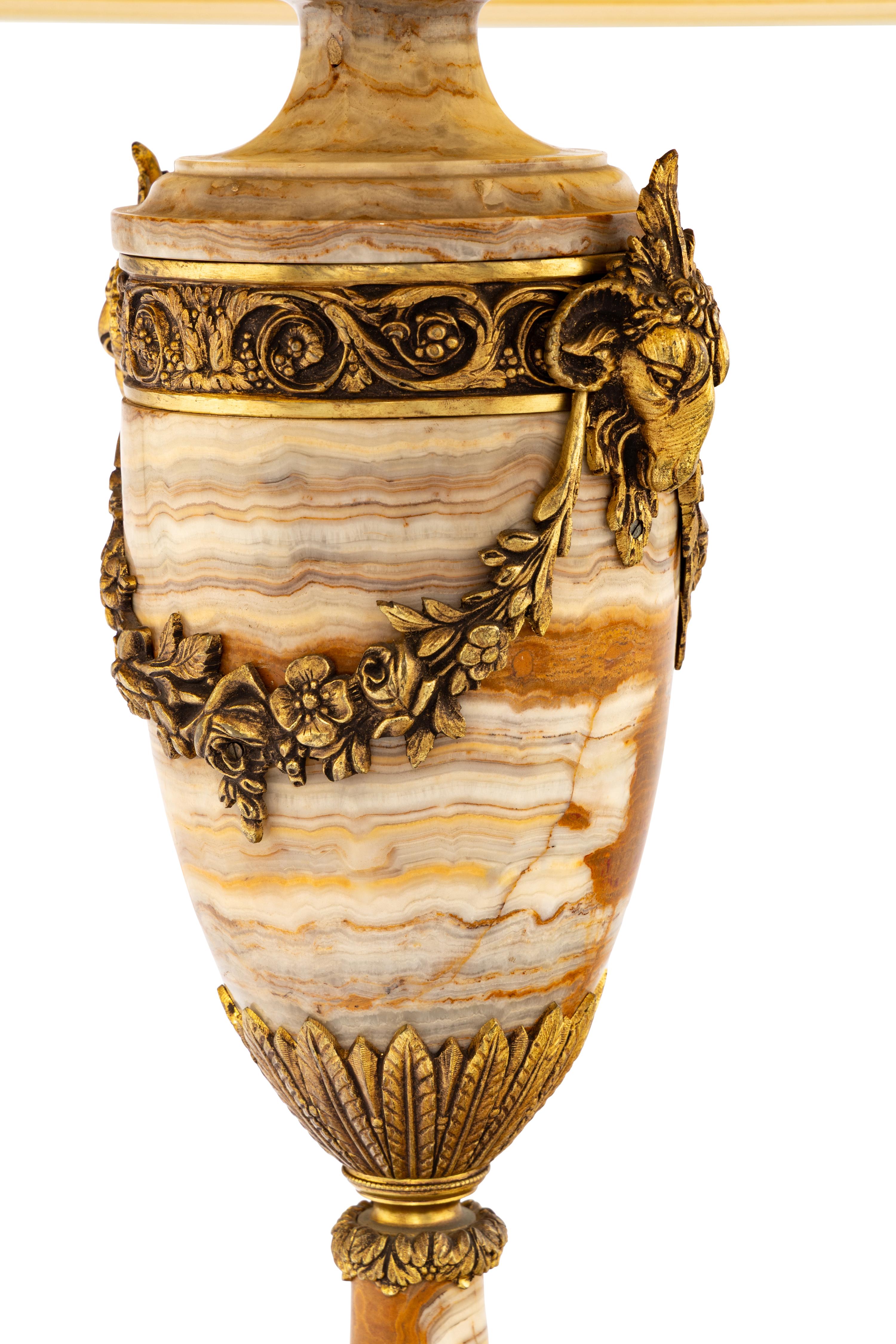 A Neoclassical Style Gilt Bronze Mounted Onyx Urn-Form Lamp