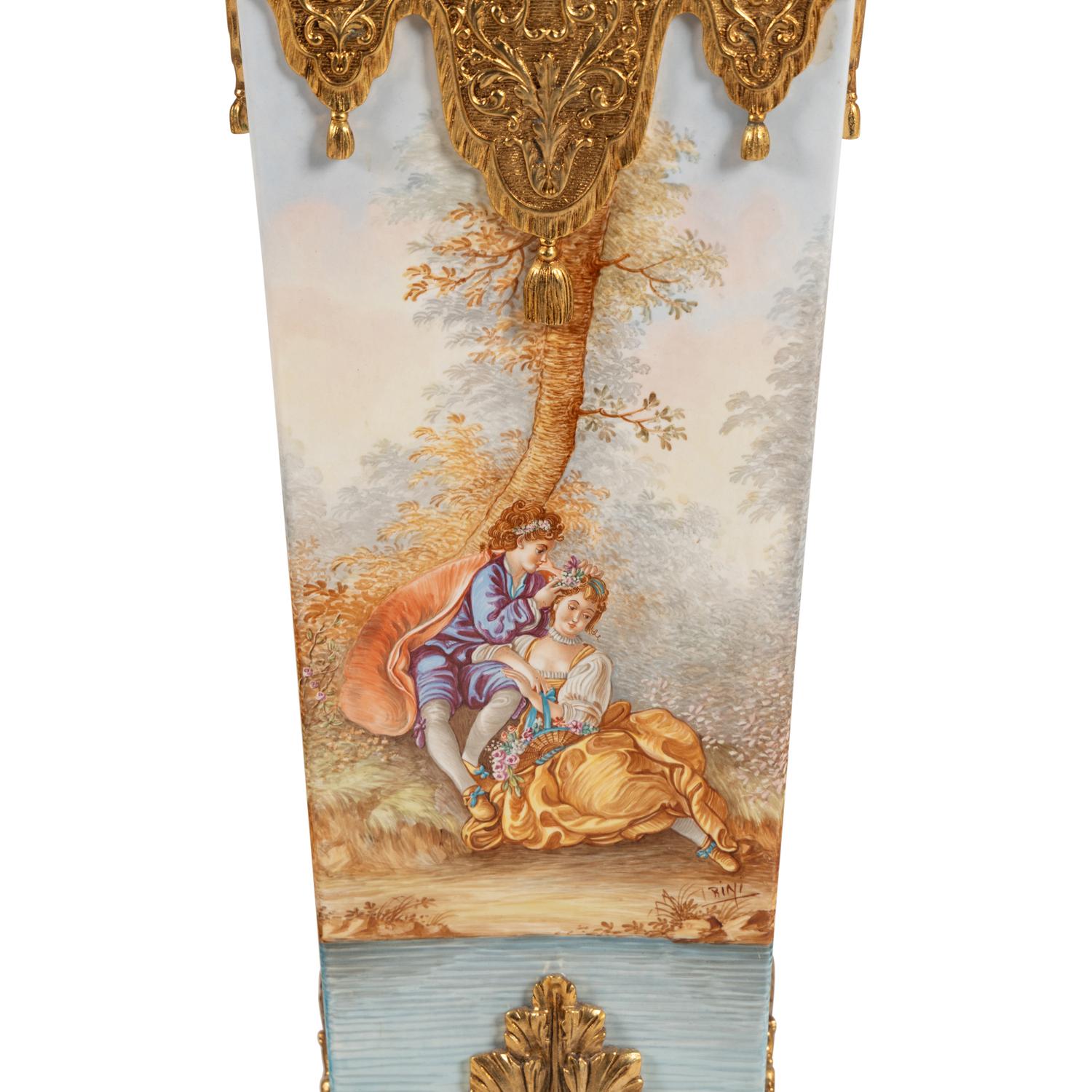 A Pair of Marble, Sèvres Style Porcelain and Gilt Metal Pedestals