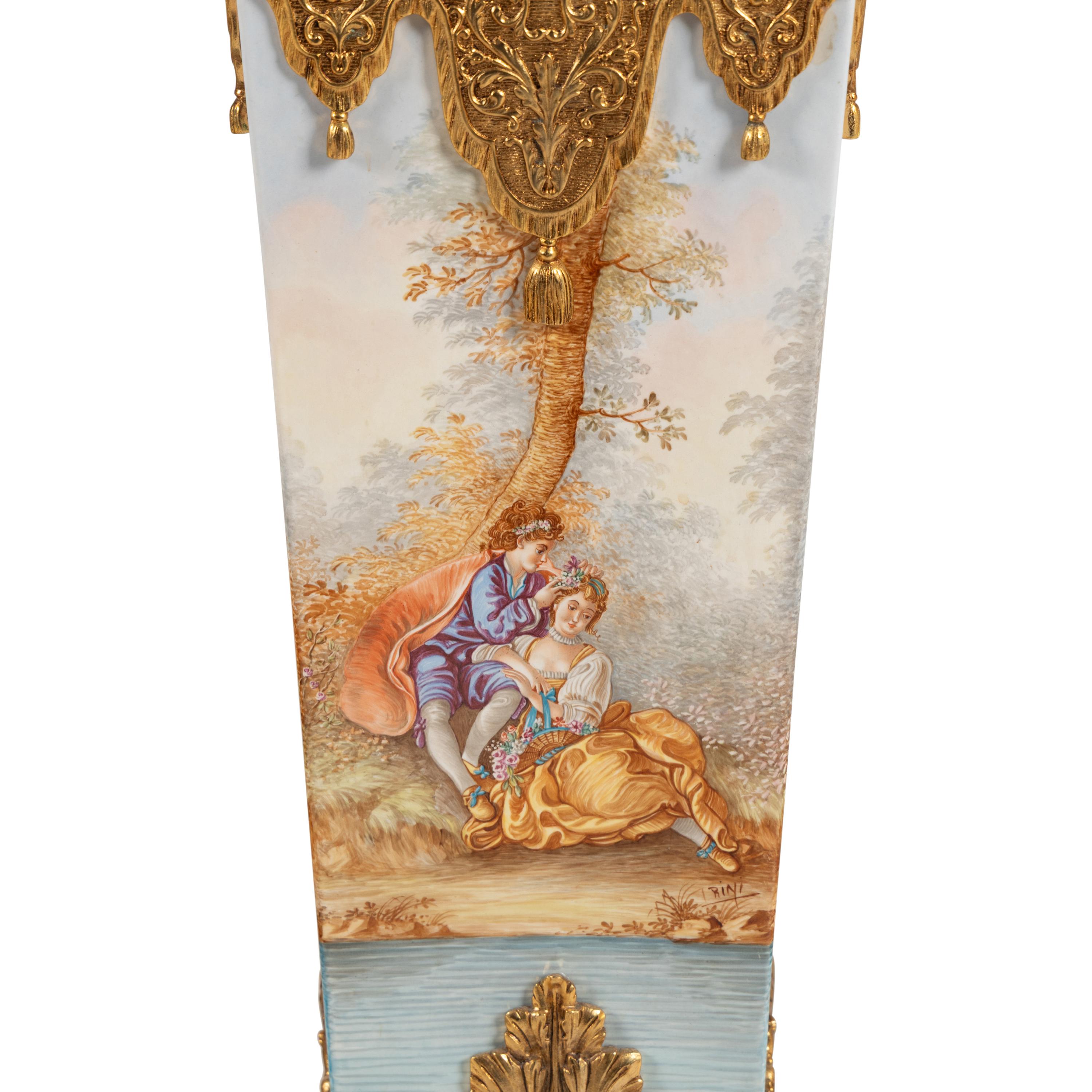 A Pair of Marble, Sèvres Style Porcelain and Gilt Metal Pedestals