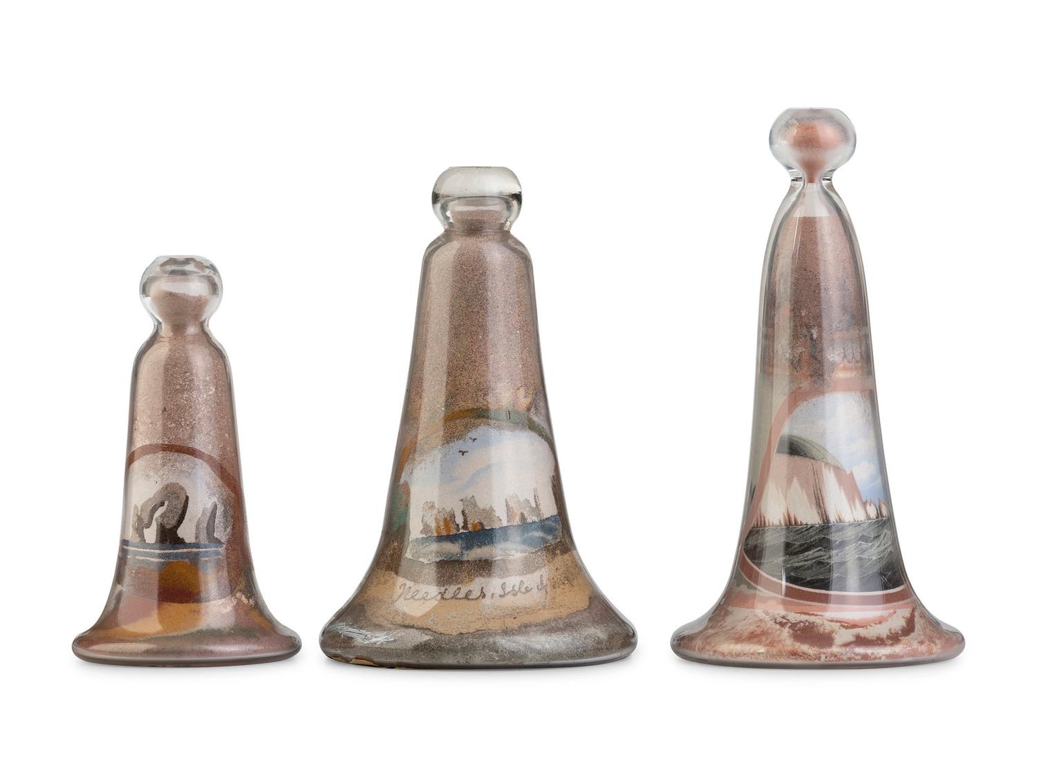 Three Isle of Wight Sand Art Bell Bottles