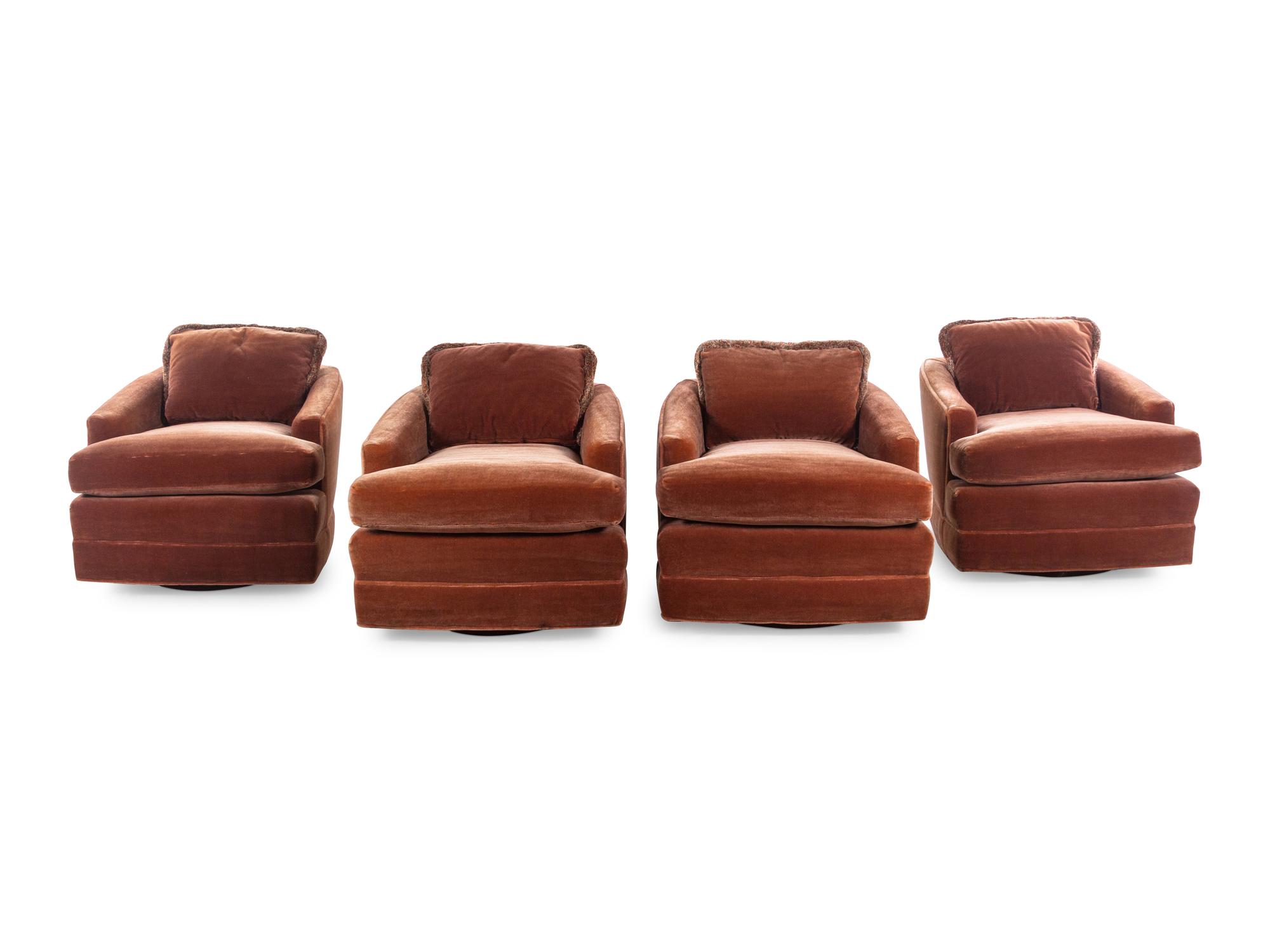 A Set of Four Mohair Velvet Upholstered Club Chairs