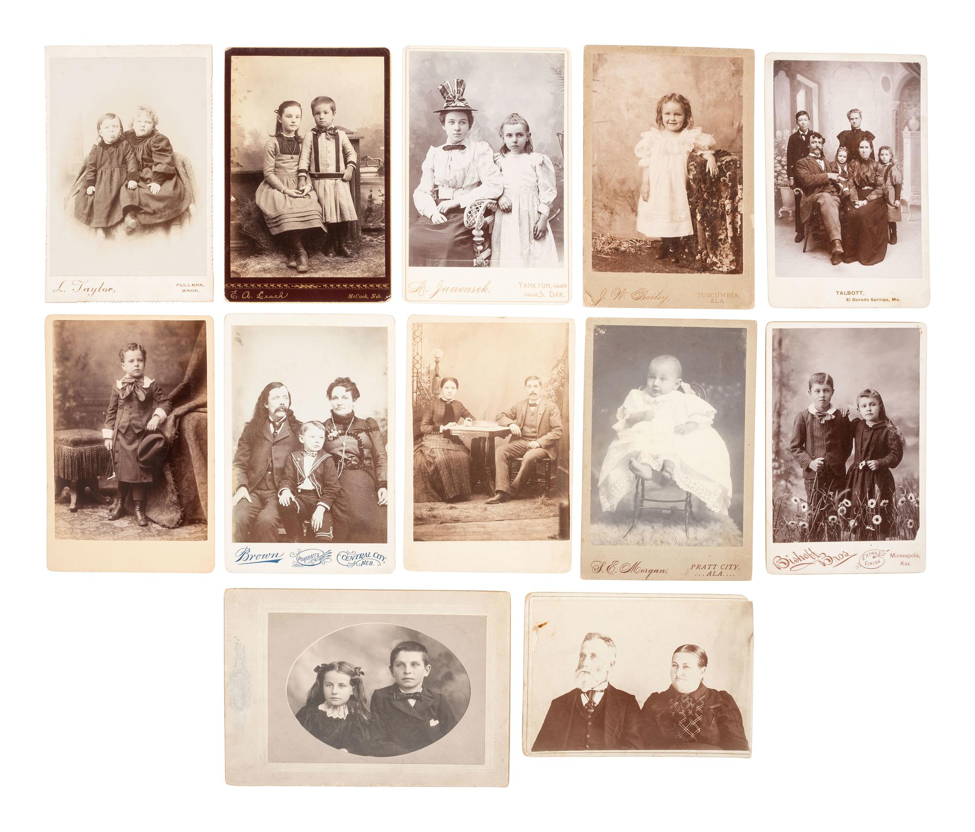 [EARLY PHOTOGRAPHY]. 83 cabinet & large format photos, incl. children, families, students, & a band