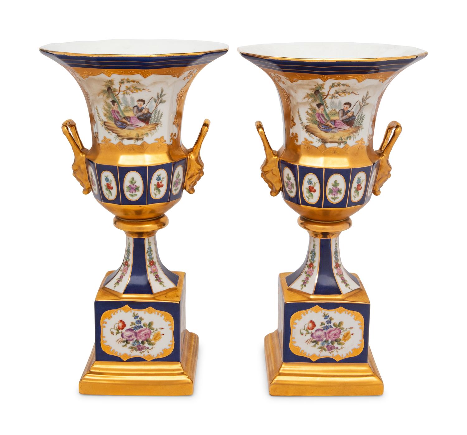 A Pair of Vienna Style Porcelain Campagna Urns