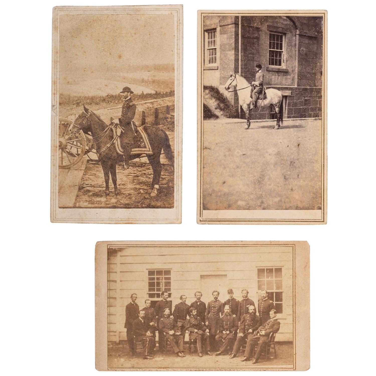[CIVIL WAR]. A group of 3 CDVs, featuring outdoor views of W.T. Sherman on horseback and Christopher Augur and staff.