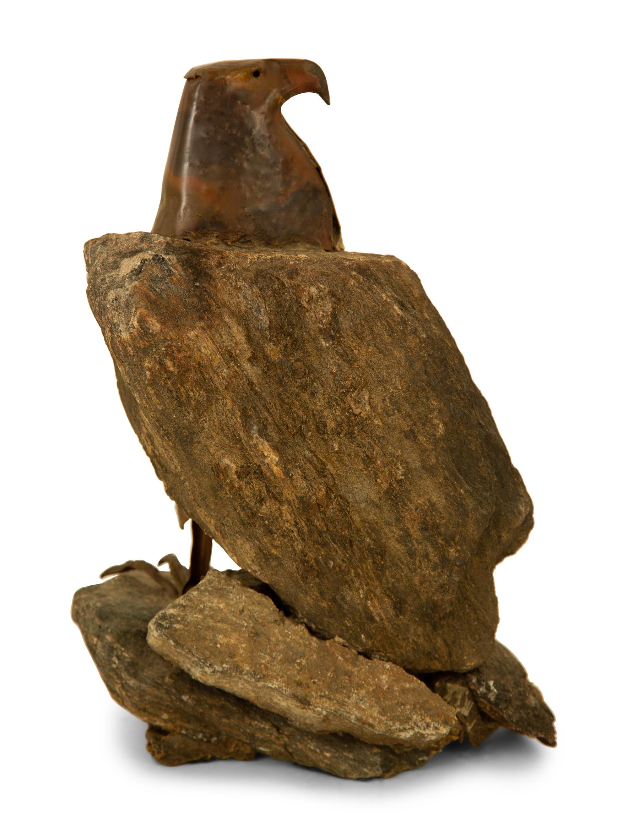 A Natural Stone and Patinated Bronze Figure of an Eagle