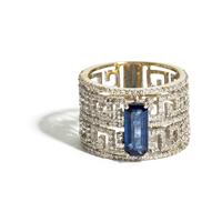 WHITE GOLD, SAPPHIRE, AND DIAMOND RING AND EARRINGS