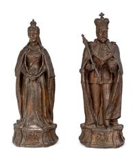 A Pair of Edwardian Cast Metal Commemorative Models of Edward VII and Queen Alexandra