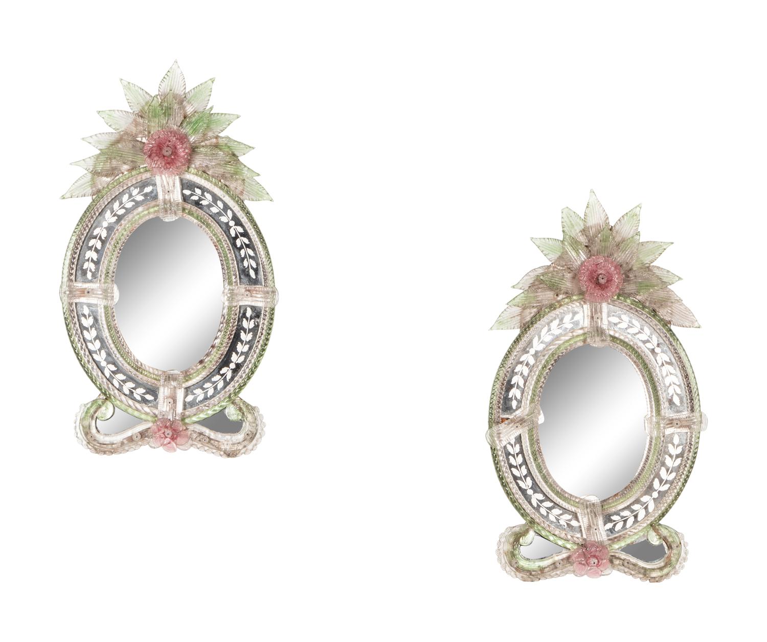 Two Small Venetian Style Etched Glass Mirrors