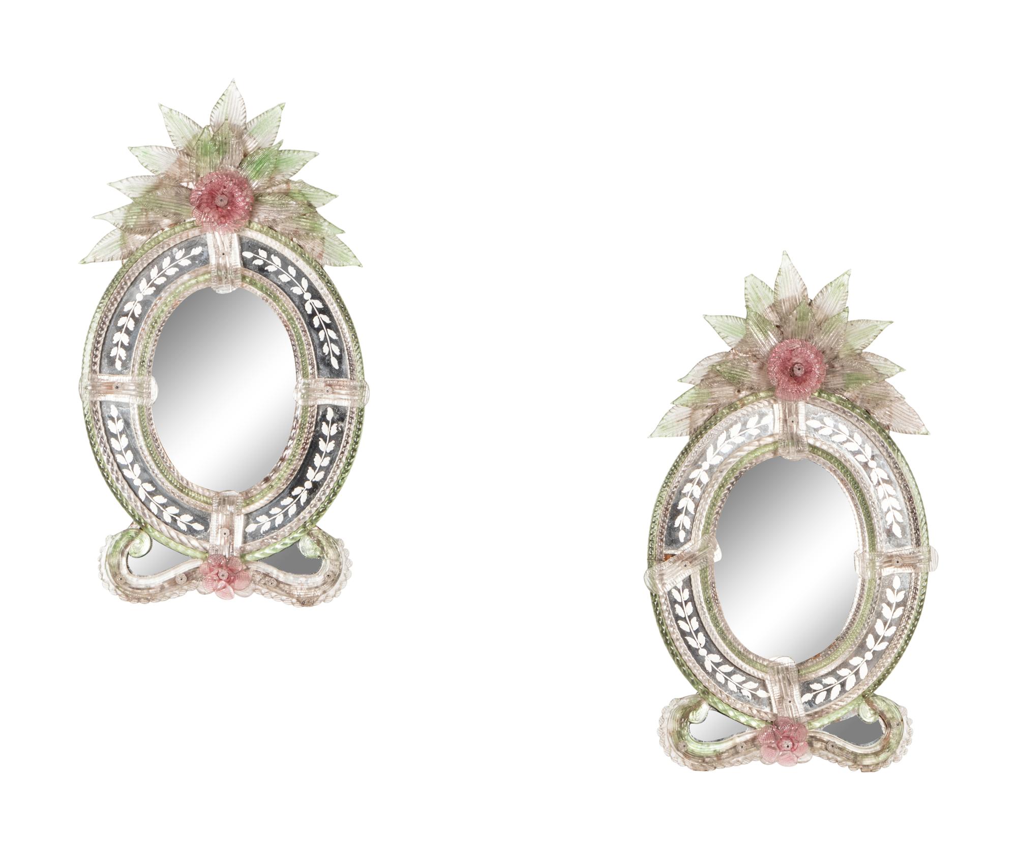Two Small Venetian Style Etched Glass Mirrors