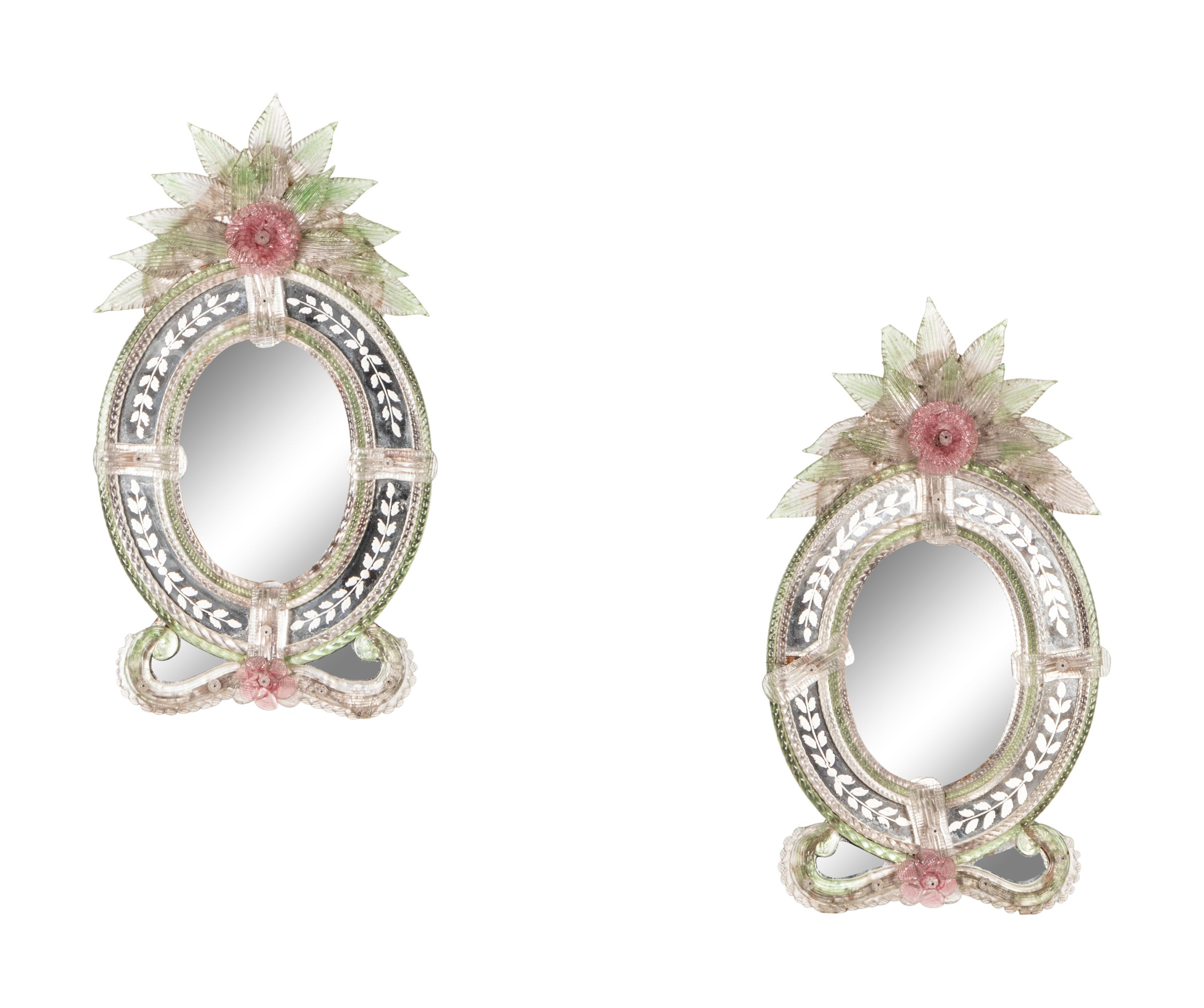 Two Small Venetian Style Etched Glass Mirrors