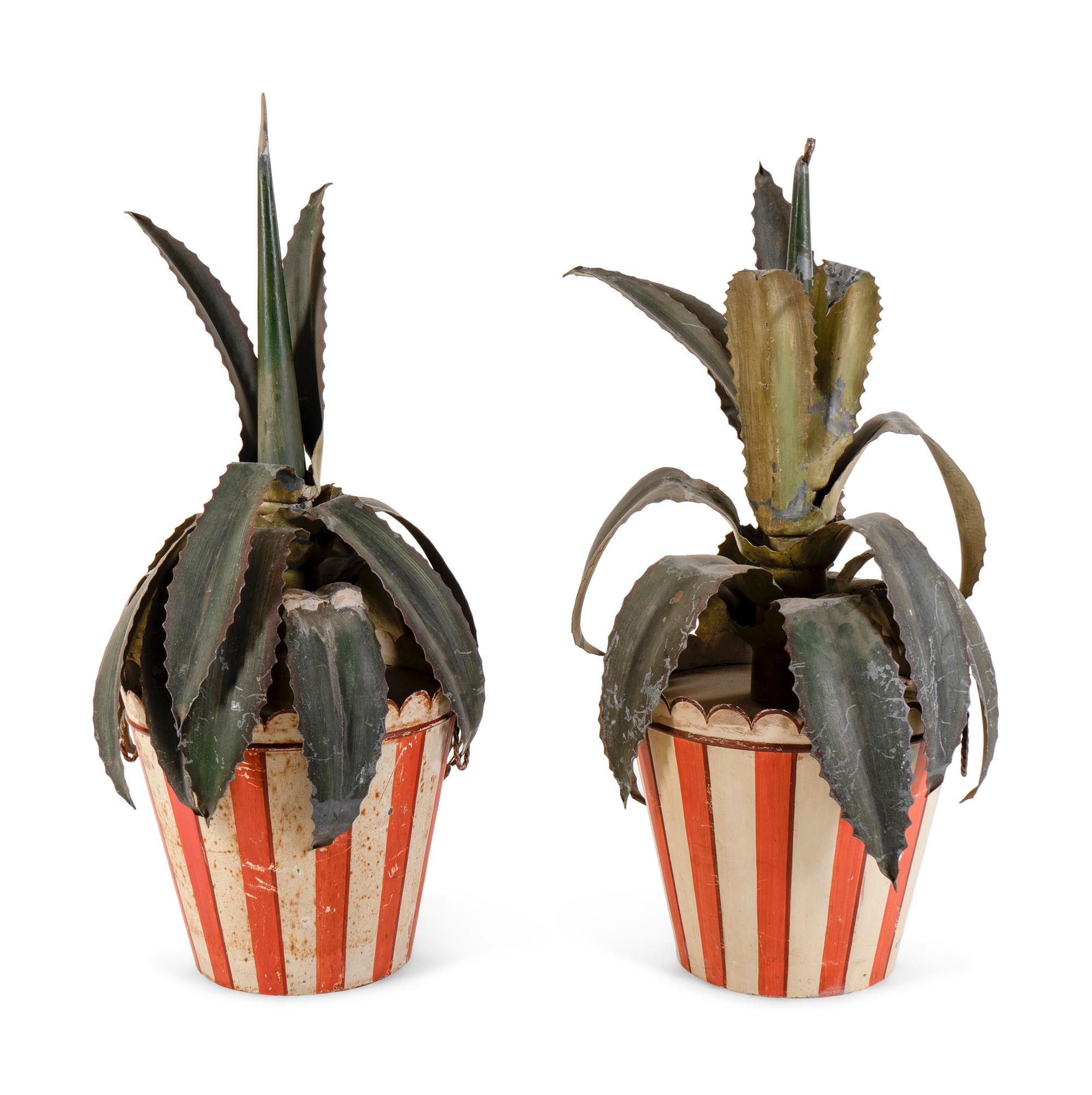A Pair of Tole Peint Agaves in Pots — 20TH CENTURY