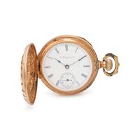 ELGIN, 14K TRICOLOR GOLD AND DIAMOND HUNTER CASE POCKET WATCH