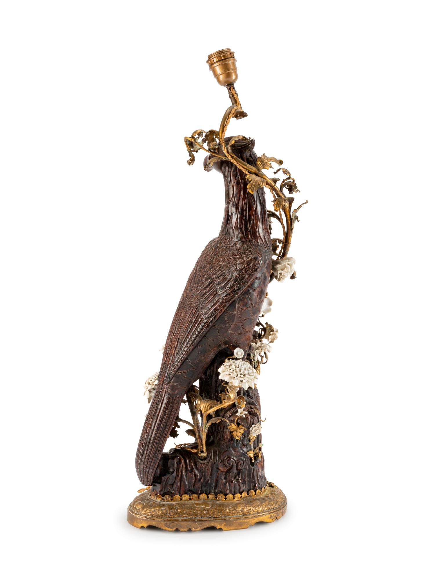 A Rococo Style Porcelain and Enamel Bird-Form Lamp — 19TH CENTURY