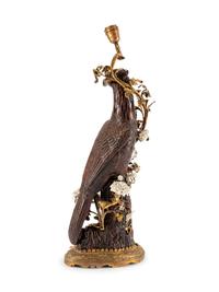 A Rococo Style Porcelain and Enamel Bird-Form Lamp — 19TH CENTURY