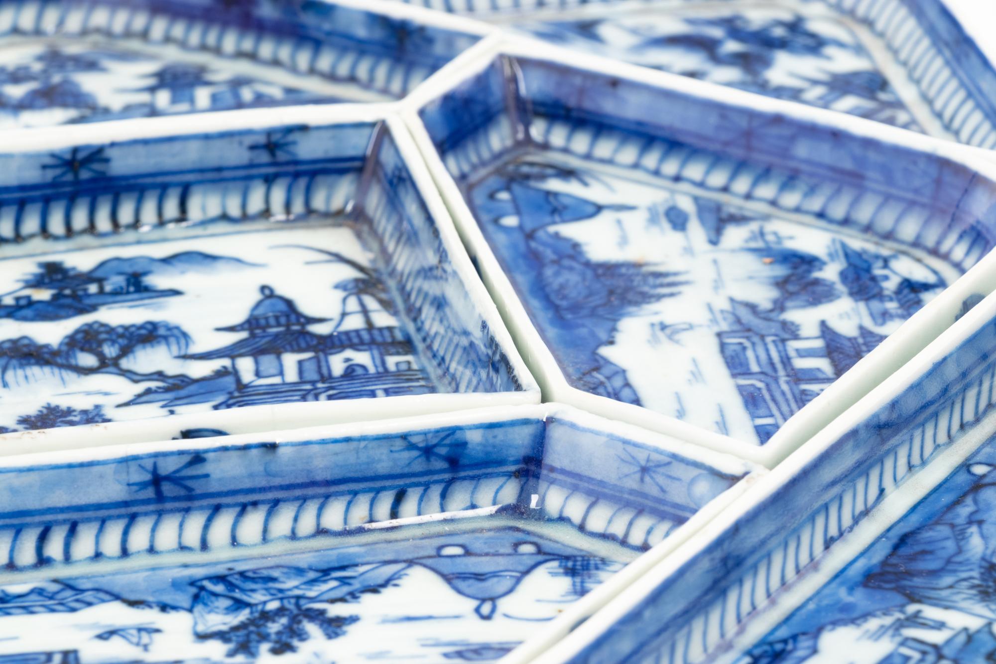 A Chinese Export Canton Blue and White Porcelain Sweetmeat Set