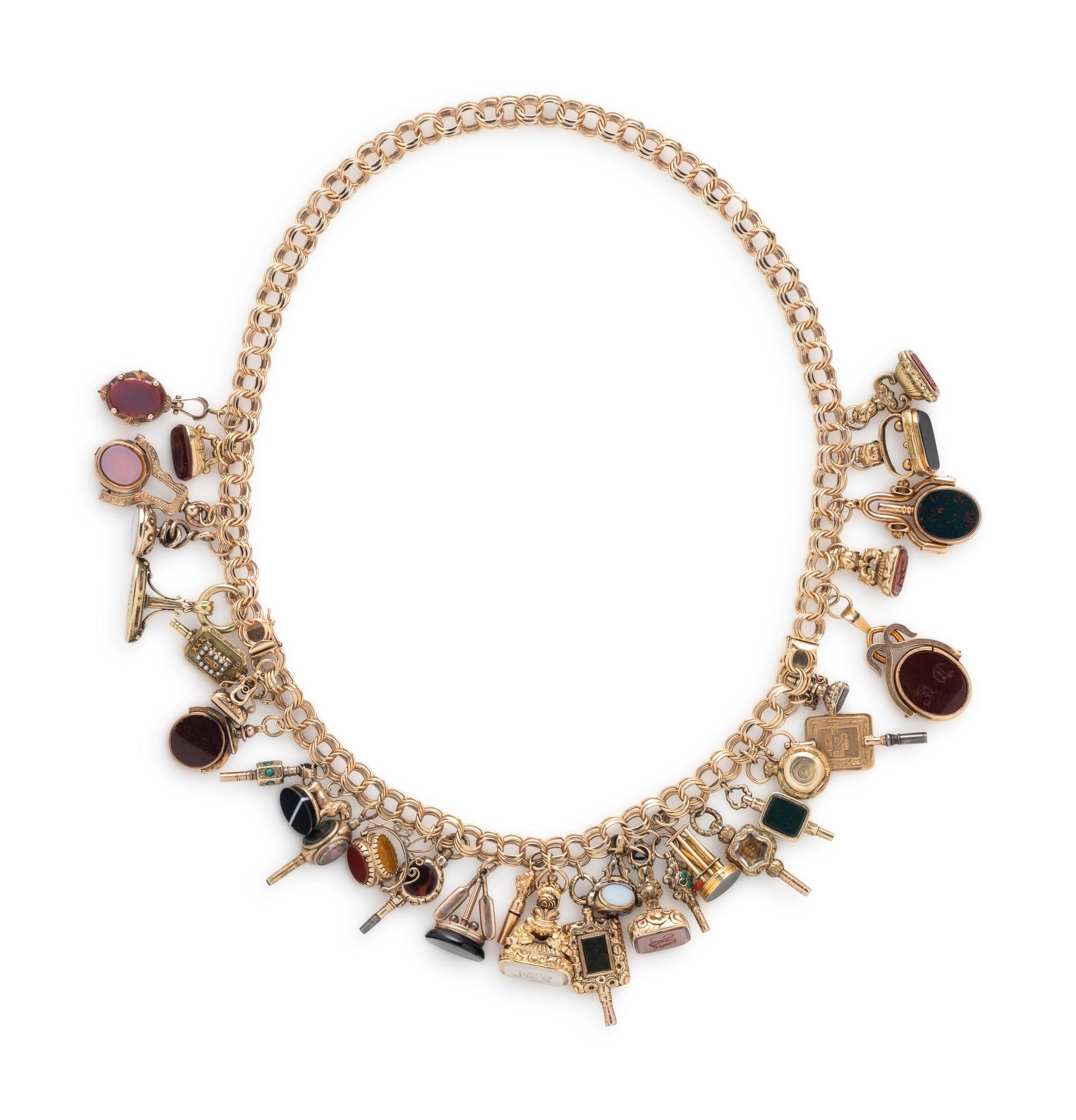 CONVERTIBLE YELLOW GOLD AND FOB CHARM NECKLACE/BRACELET