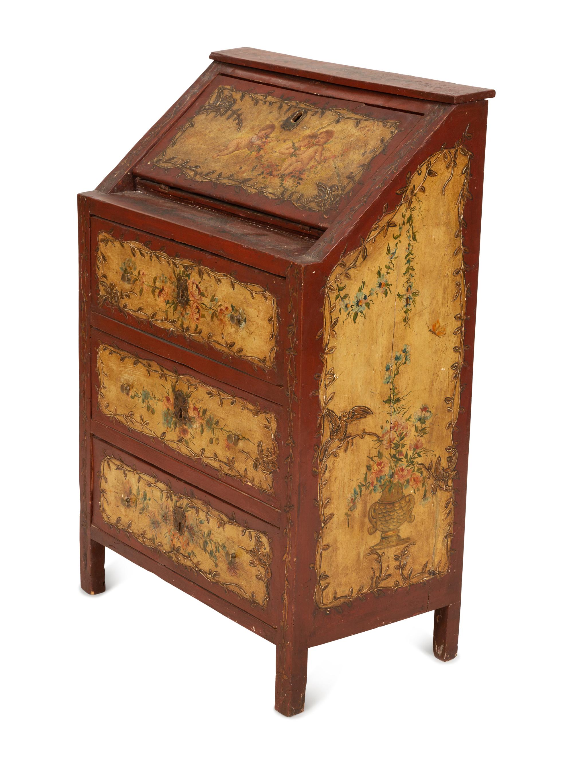 A Venetian Style Painted Slant Front Desk