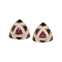NICHOLAS VARNEY, PINK TOURMALINE, DIAMOND AND ENAMEL EARCLIPS
