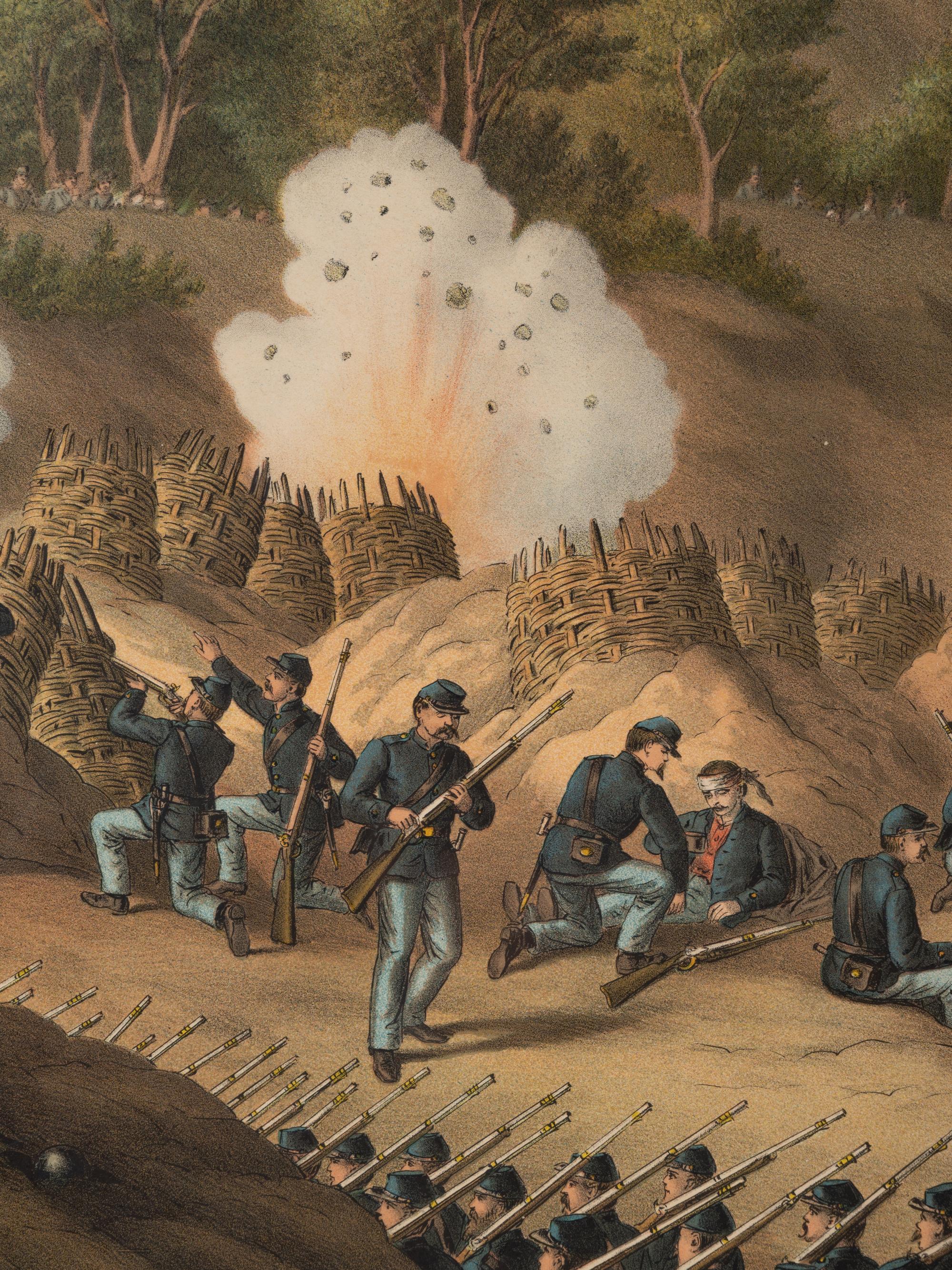 A group of 3 Kurz & Allison lithograph prints depicting battles of the American Civil War, comprising: