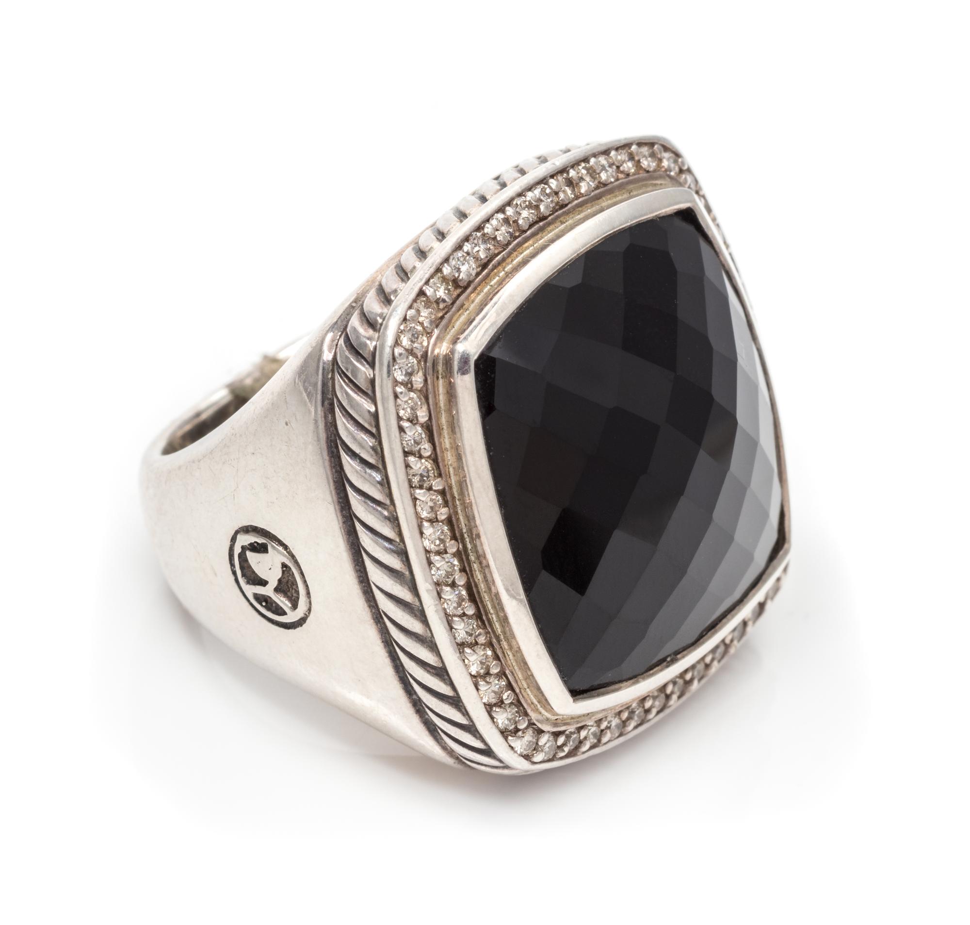 A Sterling Silver, Onyx and Diamond 'Albion' Ring, David Yurman, 15.30 dwts.