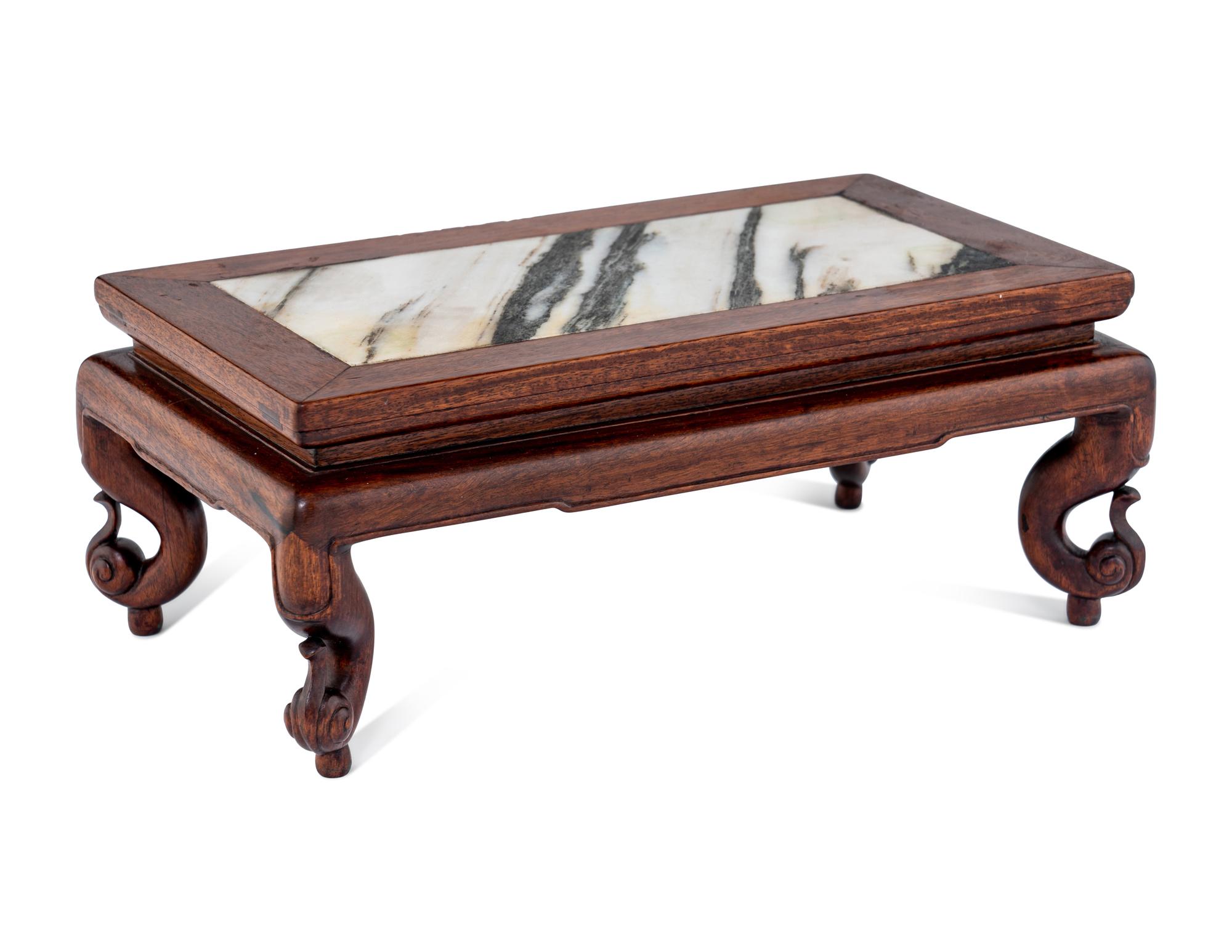 A Chinese Marble Inset Huali Wood Stand