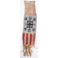Sioux Beaded Hide Tobacco Bag, with Inscription
