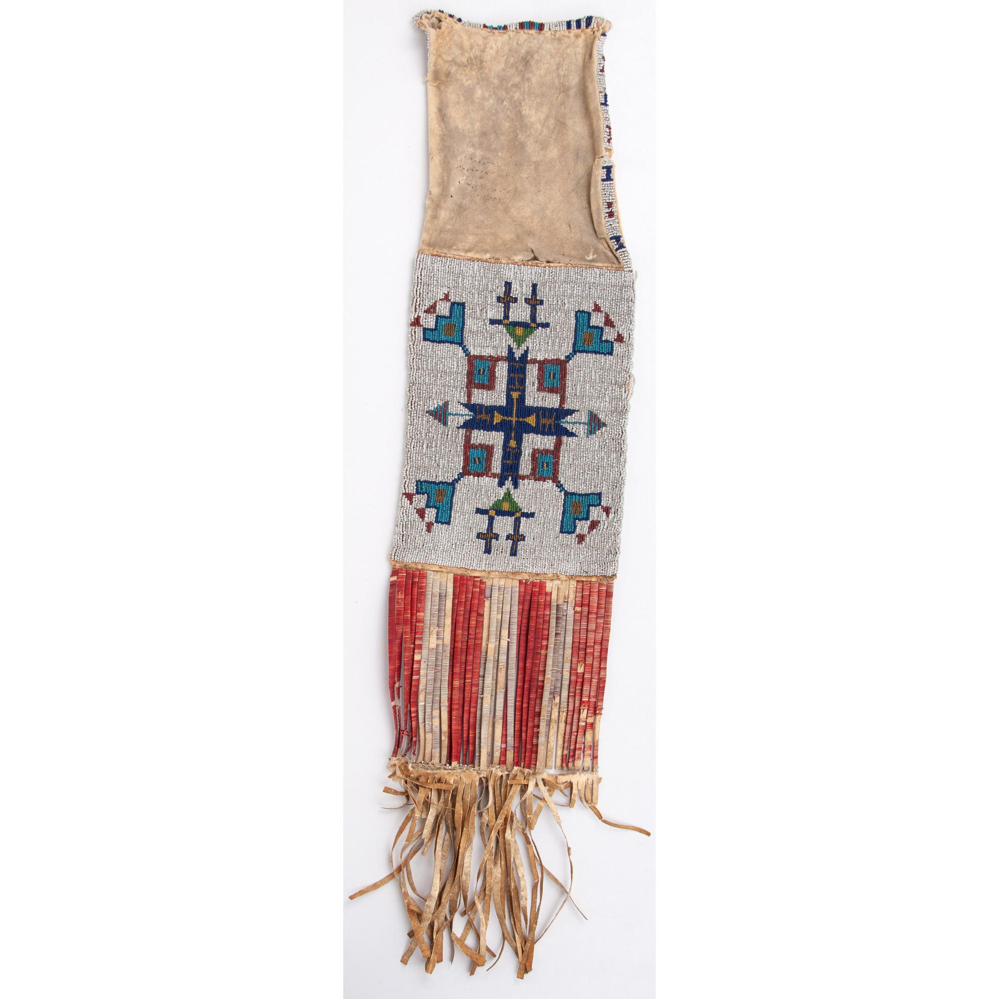 Sioux Beaded Hide Tobacco Bag, with Inscription