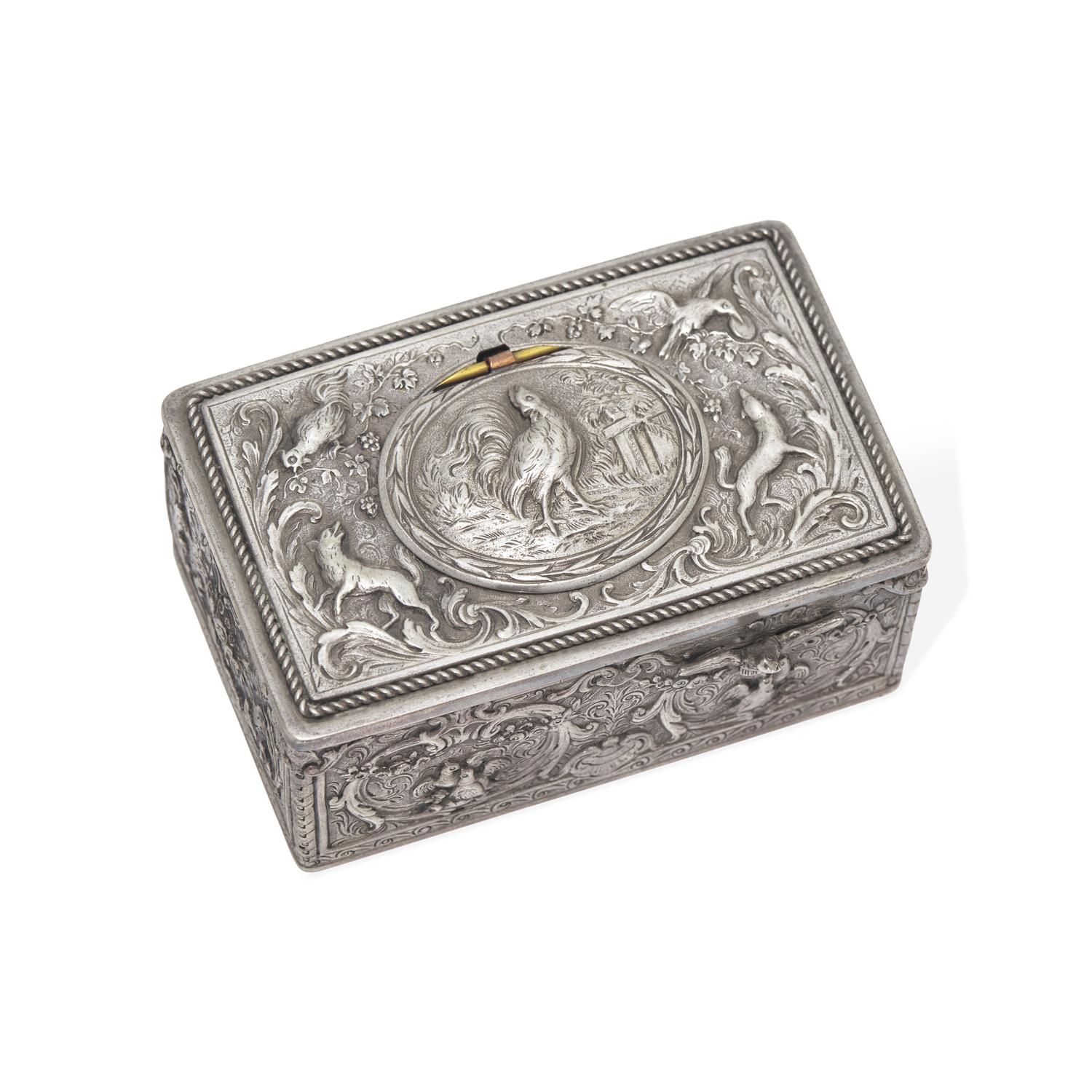 A German Engraved Silver Singing Bird Automaton Box
