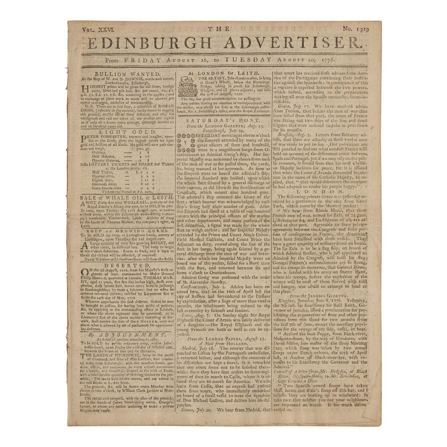 [Declaration of Independence] The First Scottish Printing of the Declaration of Independence