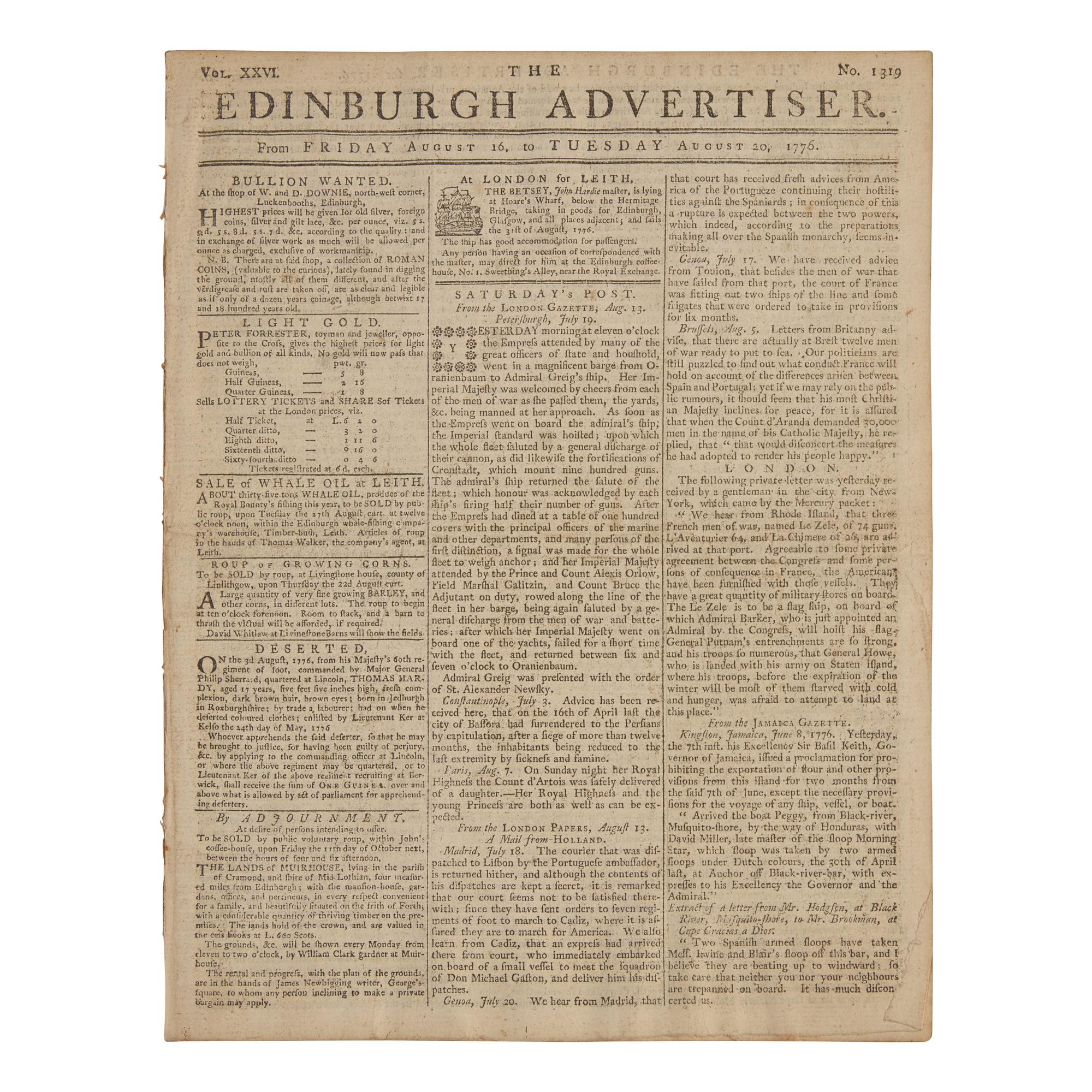 [Declaration of Independence] The First Scottish Printing of the Declaration of Independence