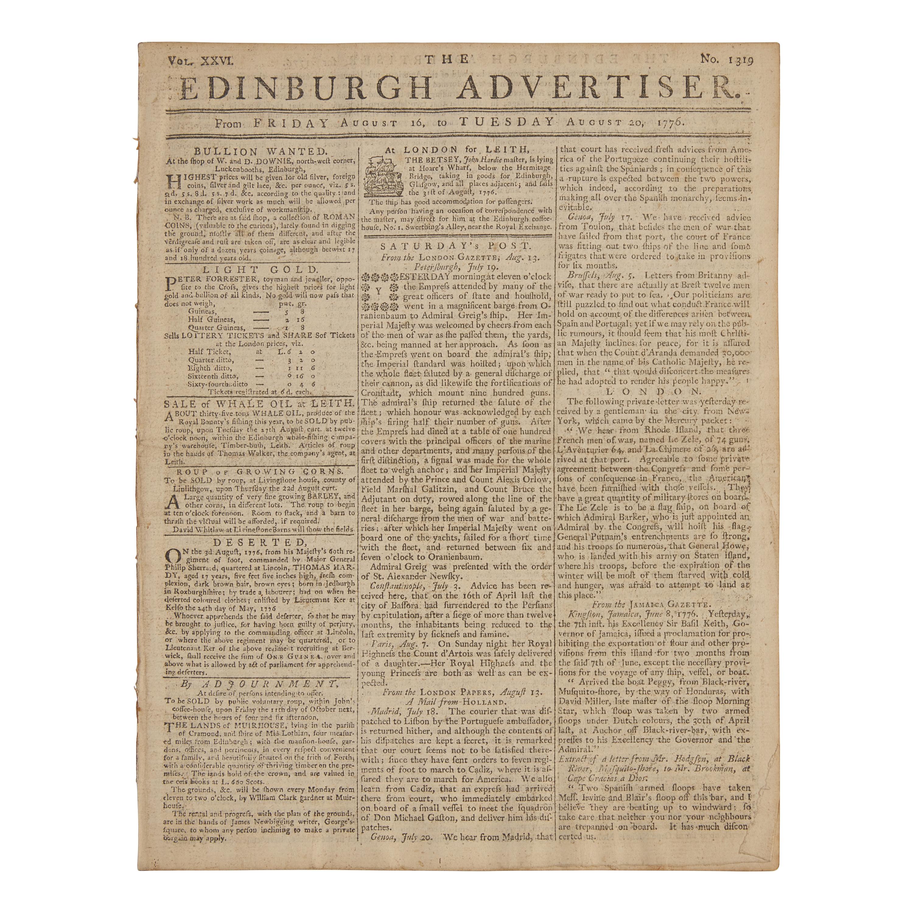[Declaration of Independence] The First Scottish Printing of the Declaration of Independence