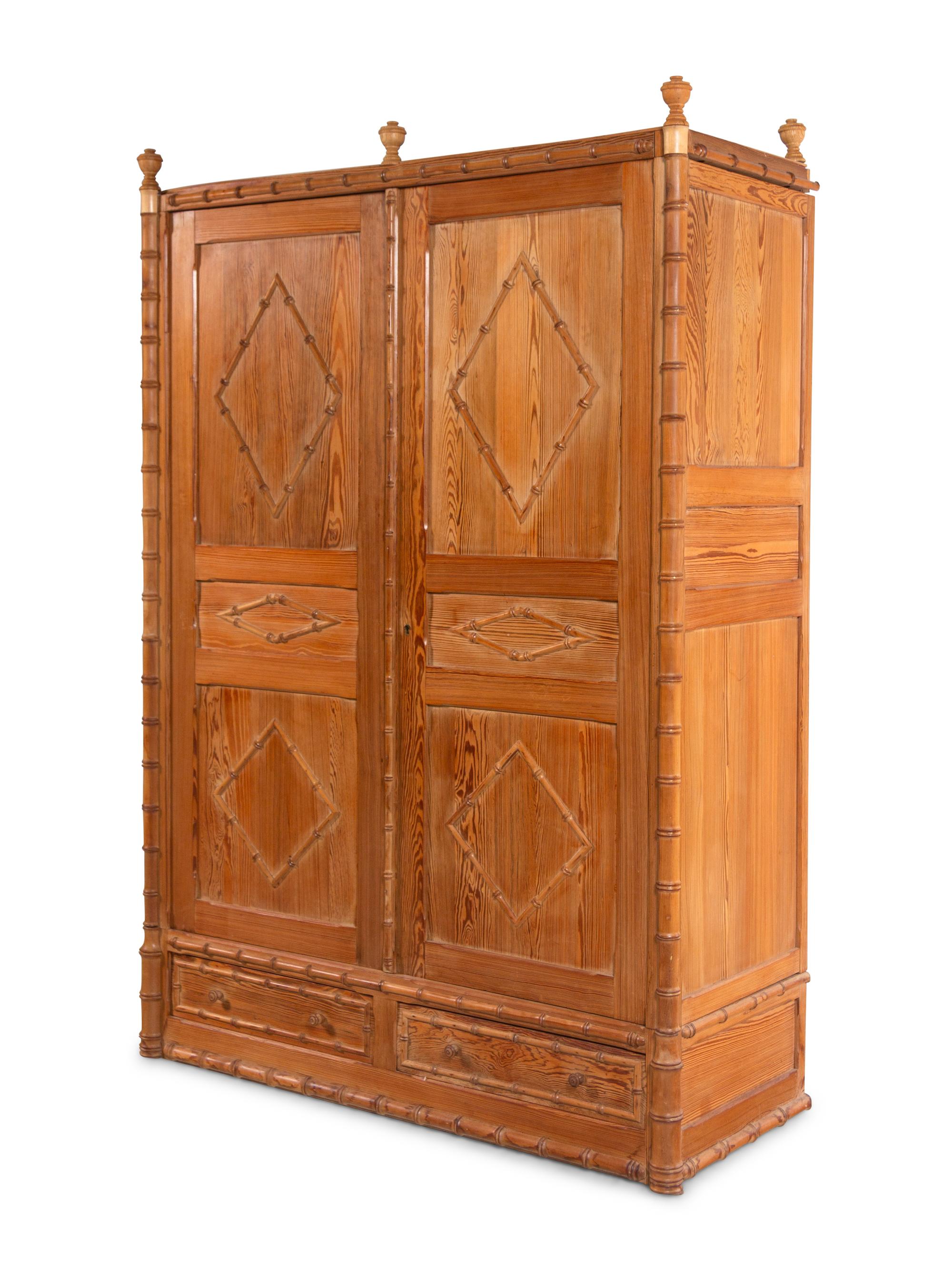 A Faux Bamboo Carved Pine Armoire
