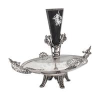 A Victorian Silver-Plate and Enameled Glass Epergne