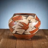 Zia Polychrome Pottery Bowl, with Three Zia Birds