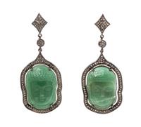 A Pair of Silver, Hardstone and Diamond Earrings, 8.60 dwts.