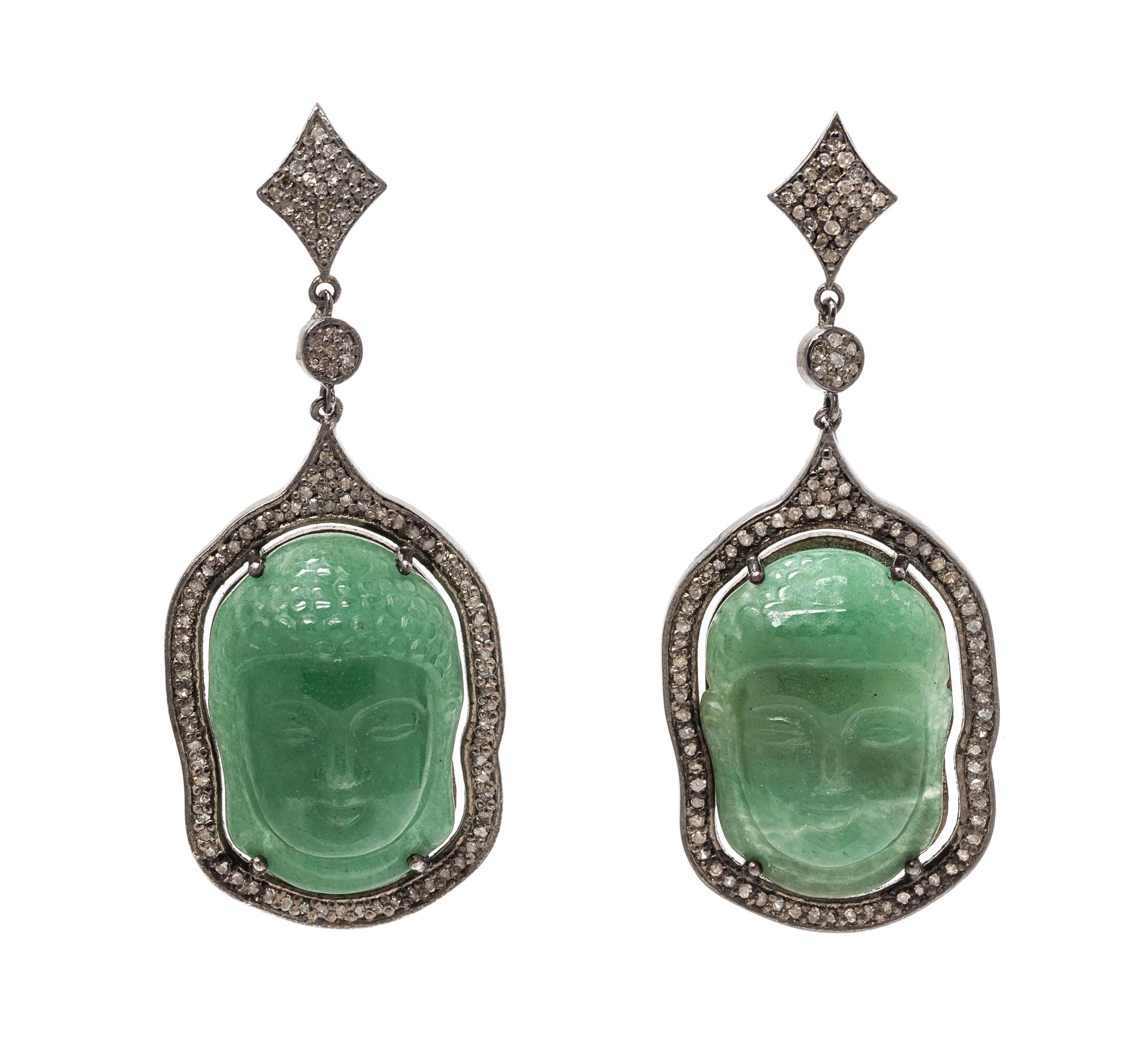 A Pair of Silver, Hardstone and Diamond Earrings, 8.60 dwts.
