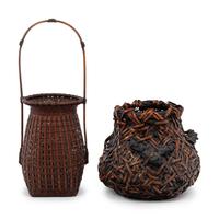 Two Japanese Ikebana Bamboo Flower Arranging Baskets