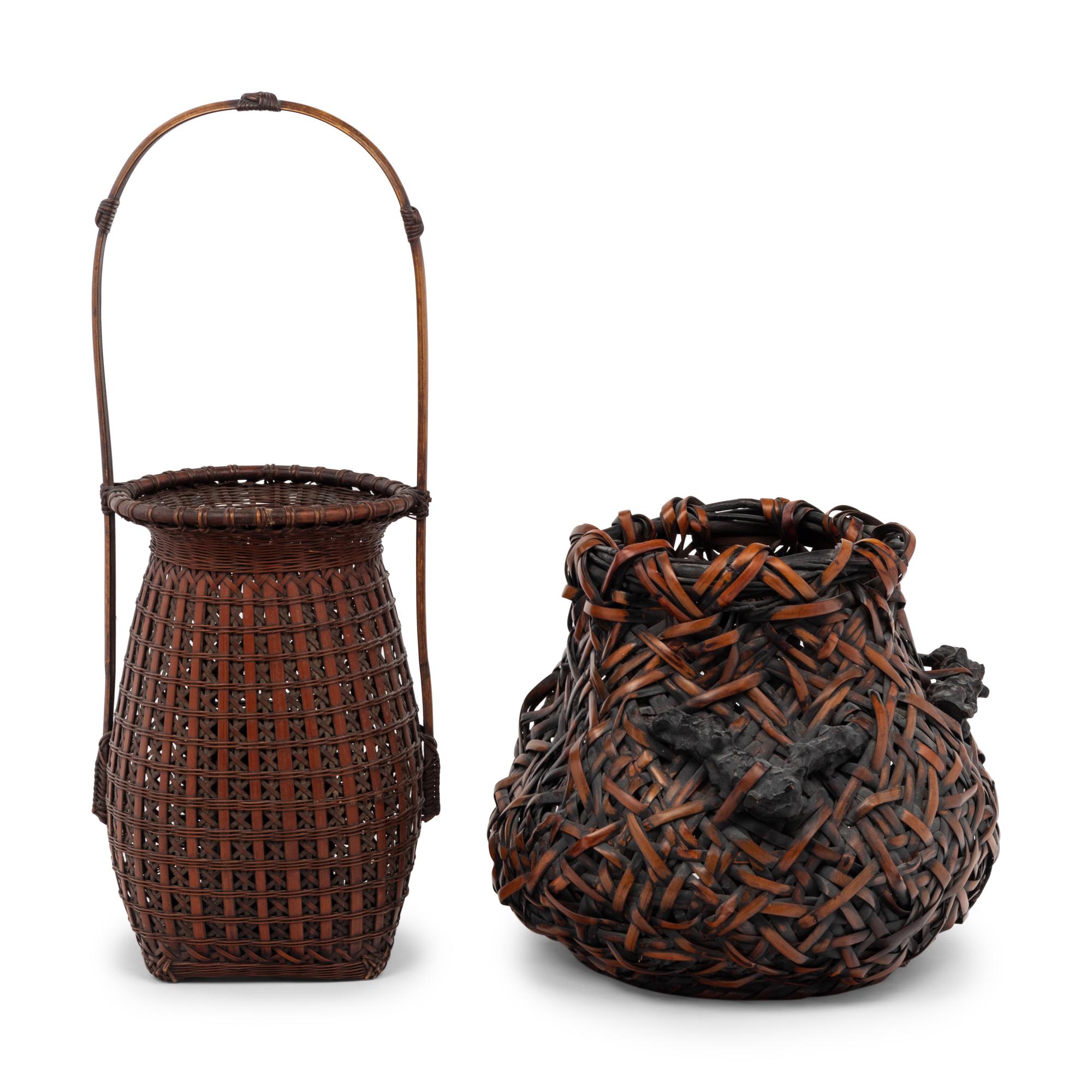 Two Japanese Ikebana Bamboo Flower Arranging Baskets