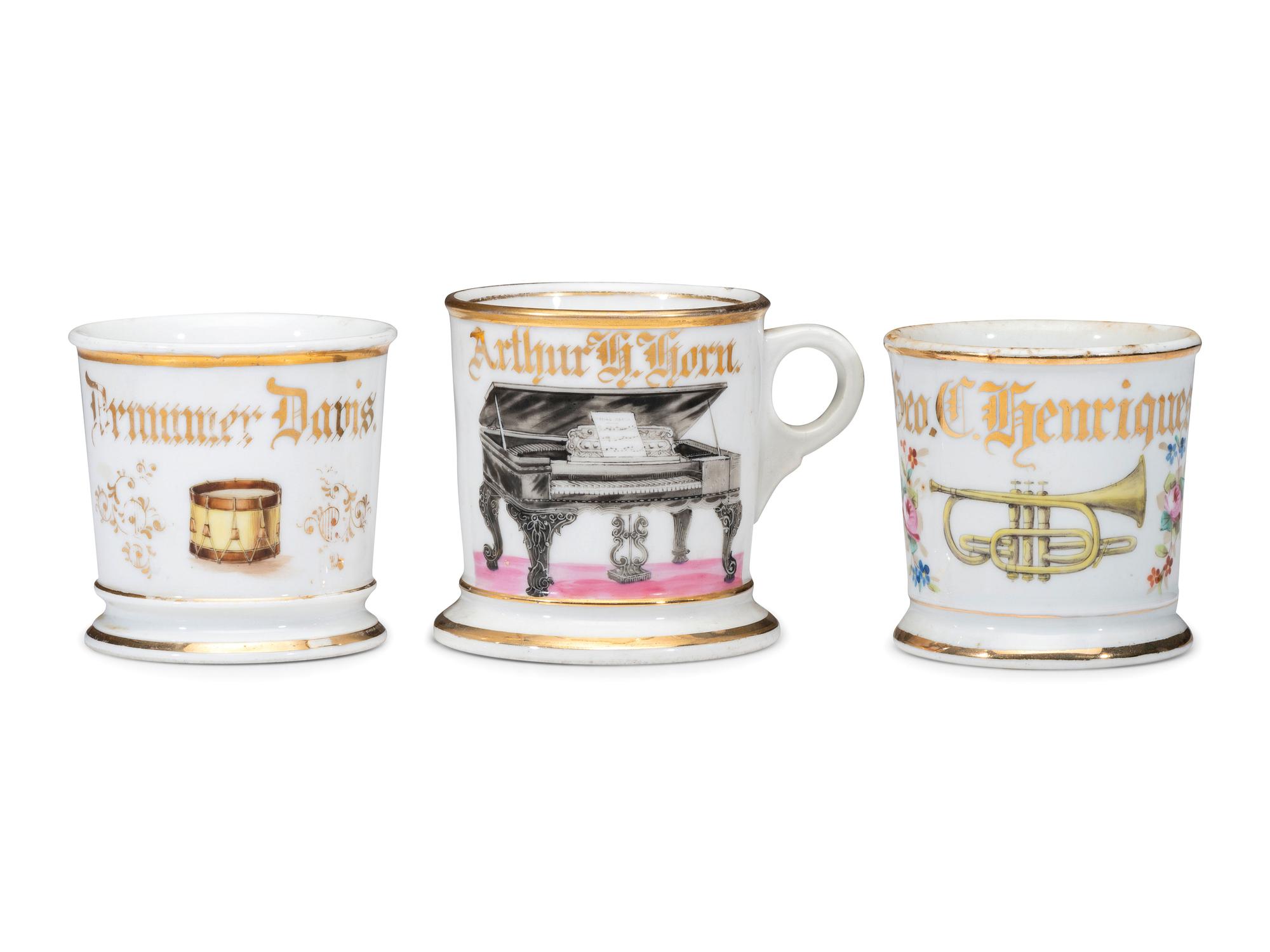 Three Musician's Porcelain Occupational Shaving Mugs