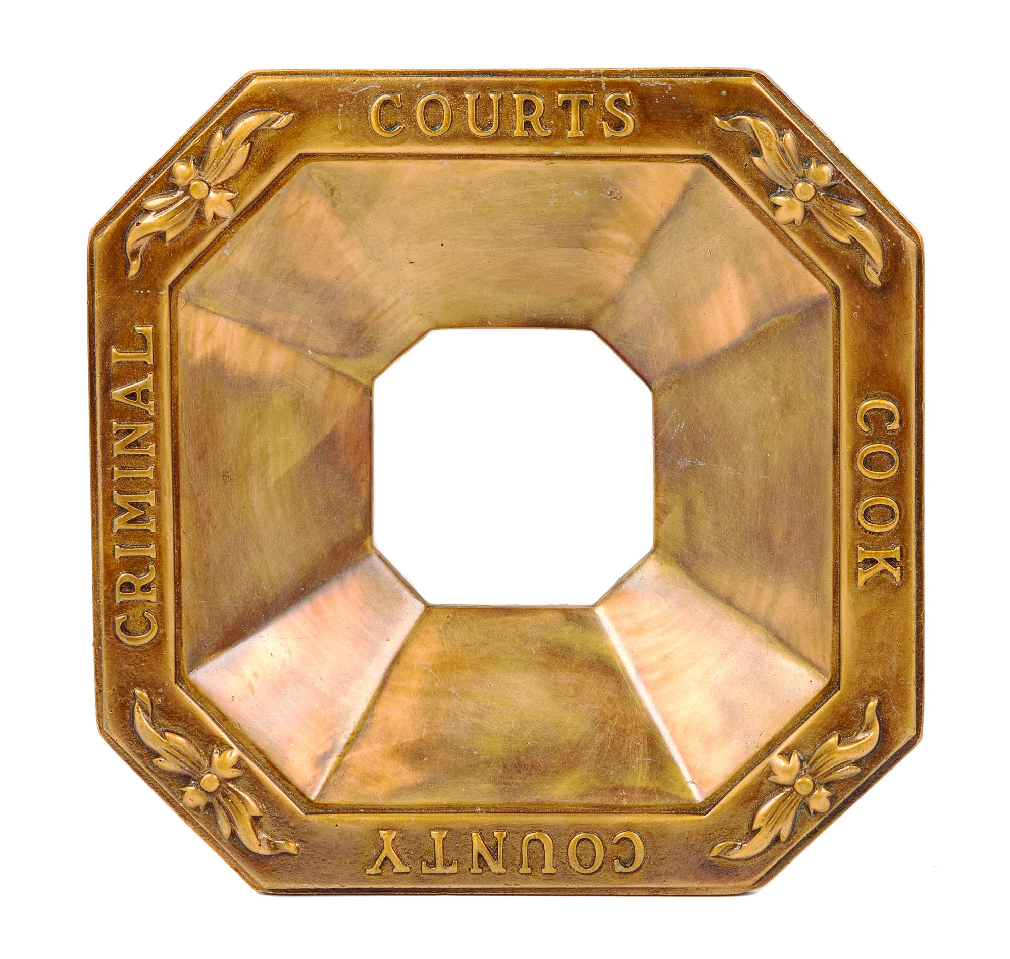 A Cook County Criminal Courts Bronze Spittoon Cover 10 x 10 inches. — CIRCA 1920'S