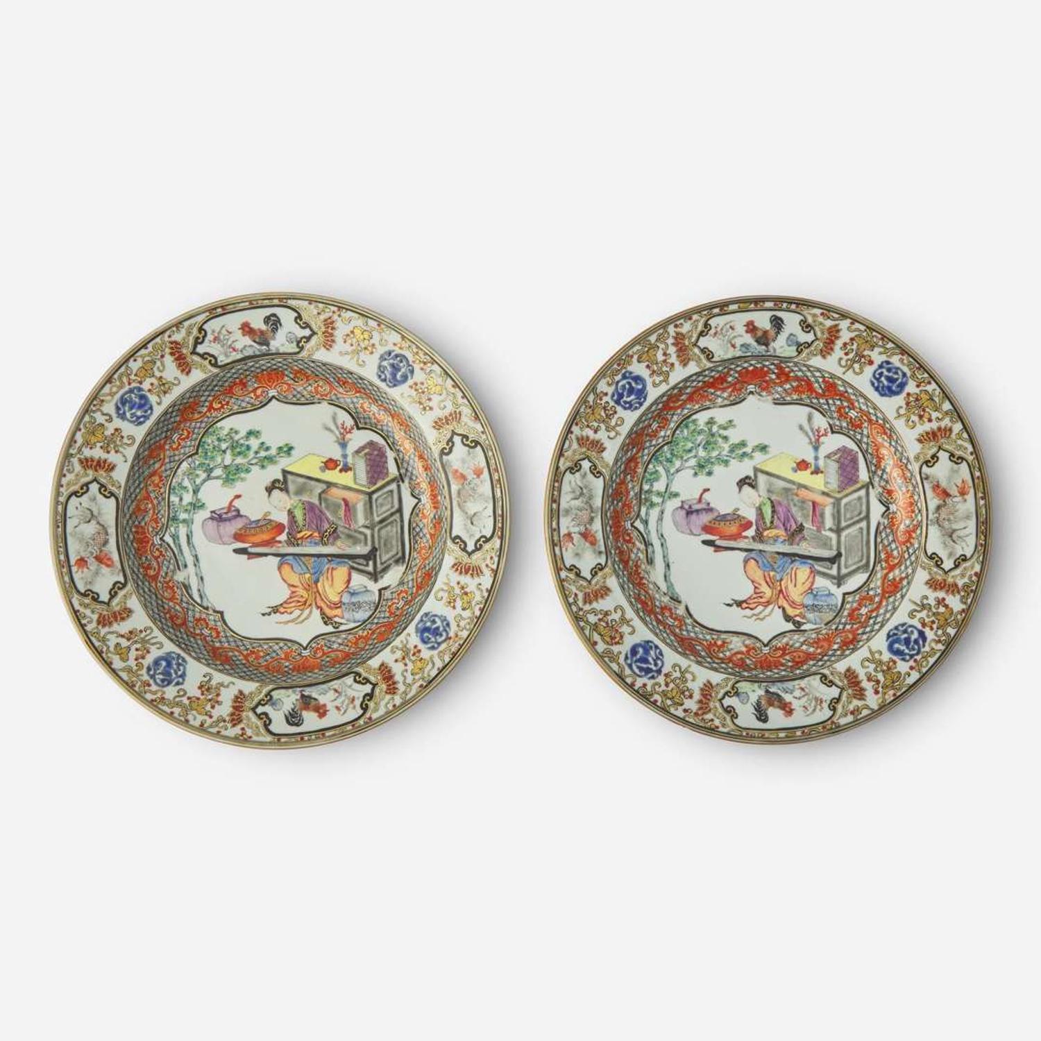 A pair of finely-decorated Chinese export porcelain “Meiren” dishes 粉彩美人盤 Qing dynasty, Yongzheng/Qianlong ? ?????