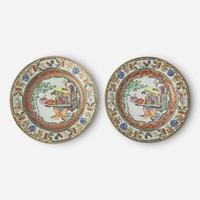 A pair of finely-decorated Chinese export porcelain “Meiren” dishes 粉彩美人盤 Qing dynasty, Yongzheng/Qianlong ? ?????