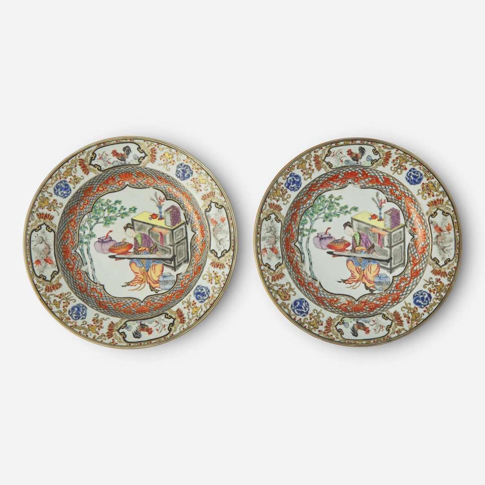 A pair of finely-decorated Chinese export porcelain “Meiren” dishes 粉彩美人盤 Qing dynasty, Yongzheng/Qianlong ? ?????