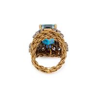 YELLOW GOLD, AQUAMARINE, SAPPHIRE AND DIAMOND RING