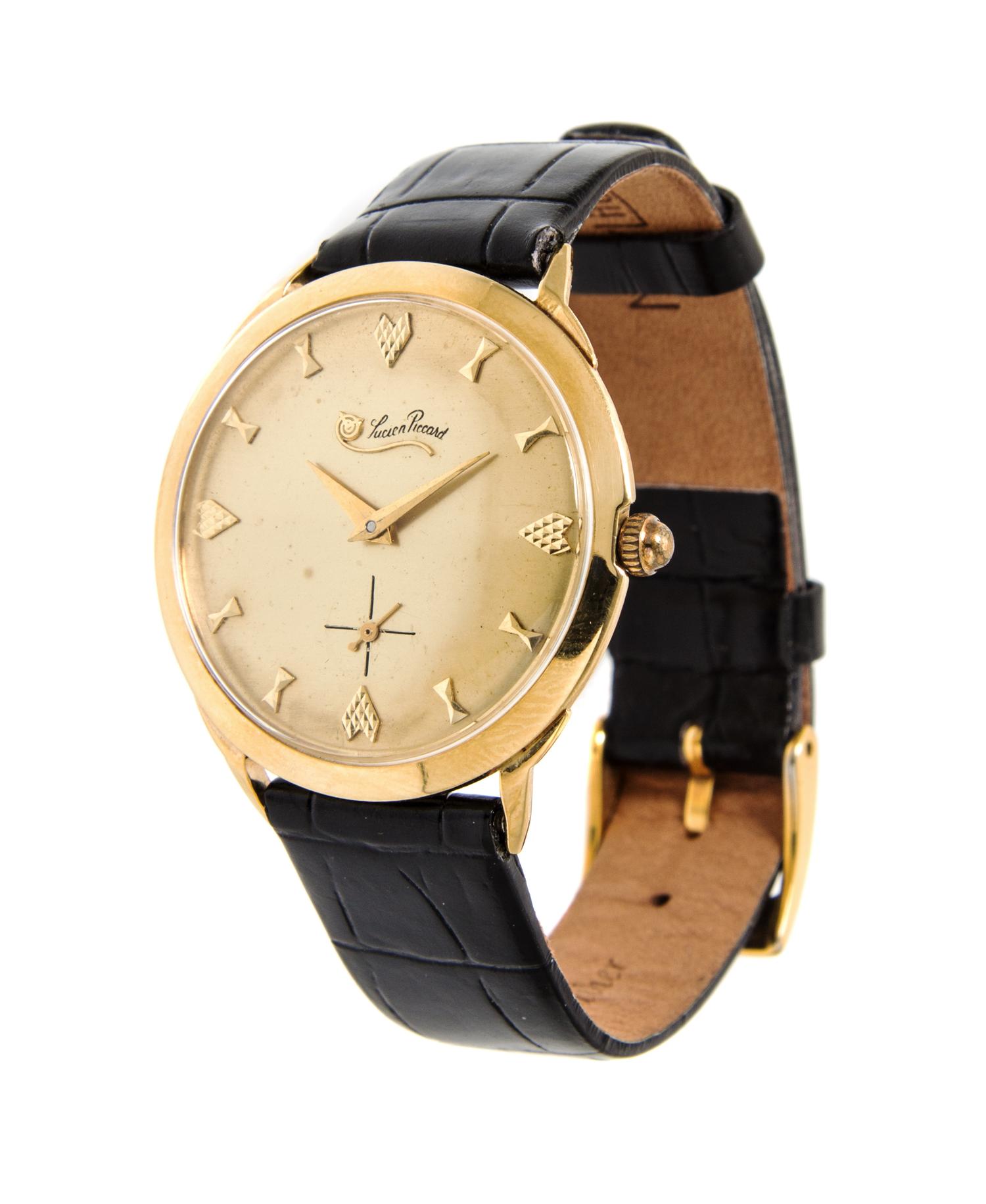 A 14 Karat Yellow Gold Wristwatch, Lucien Piccard, Circa 1961, 19.20 dwts.
