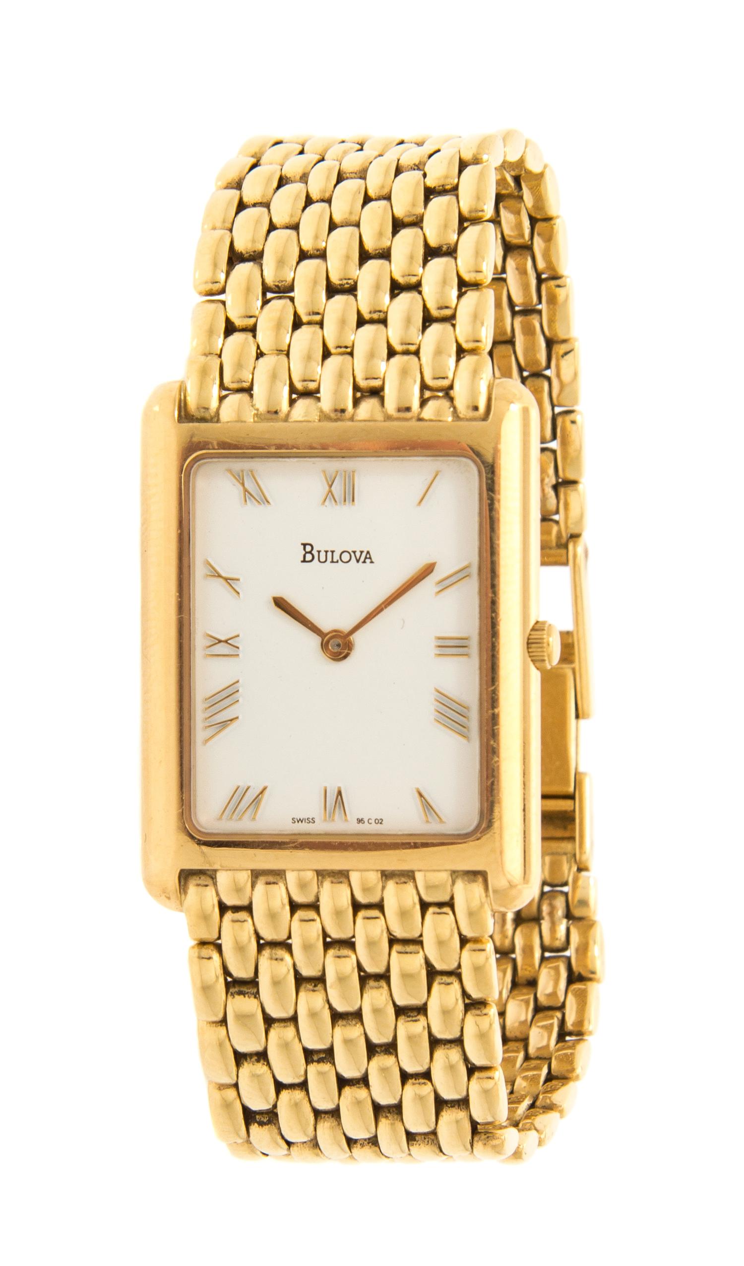 A 14 Karat Yellow Gold Wristwatch, Bulova, 35.70 dwts.