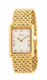 A 14 Karat Yellow Gold Wristwatch, Bulova, 35.70 dwts.