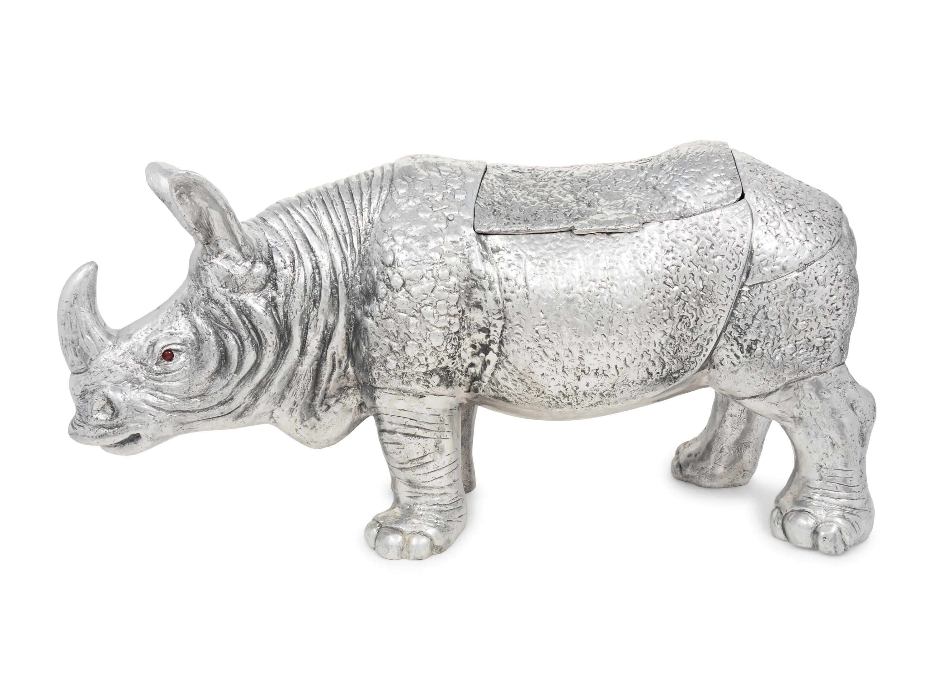 A Large Silvered Metal Rhinoceros-Form Wine Cooler
